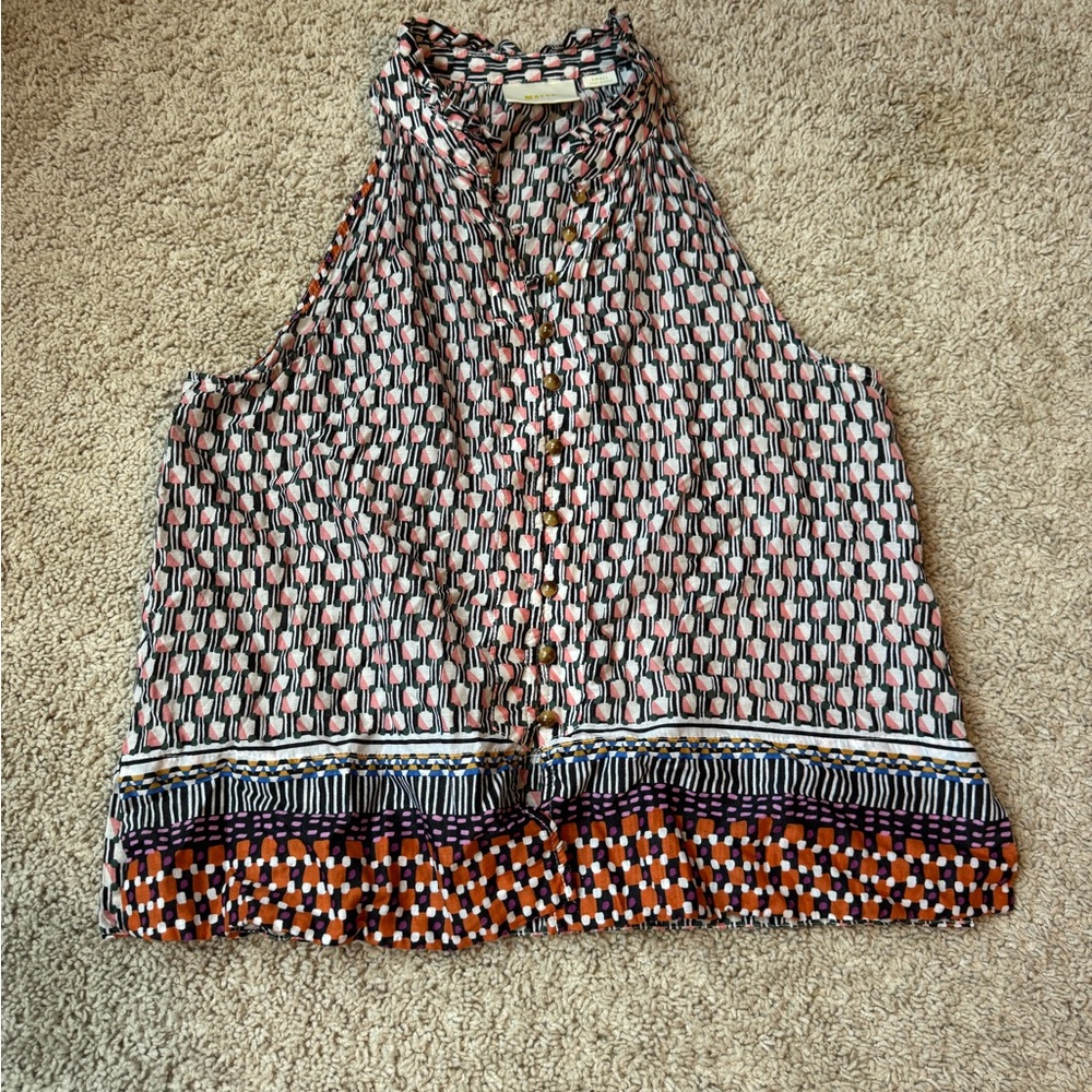Maeve Geometric Sleeveless Blouse - Black, White, Orange